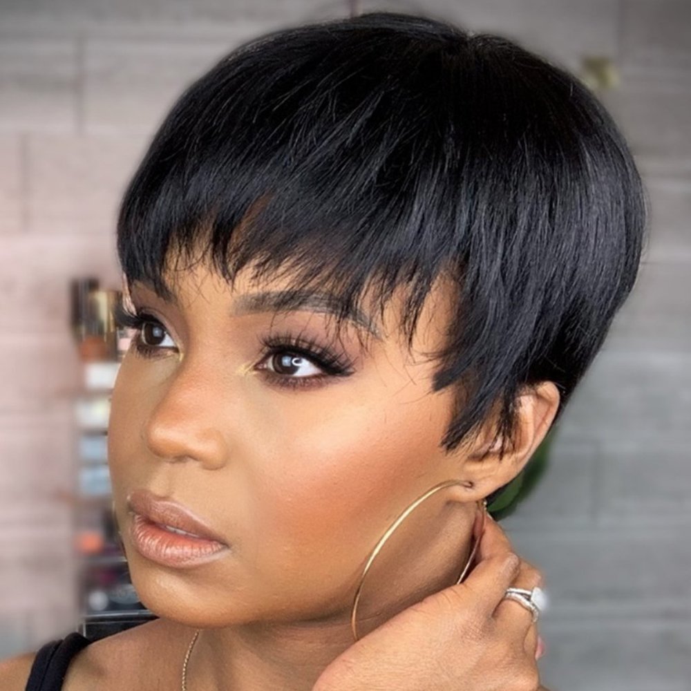 💥Short Pixie Cut Human Hair Wig With Bang💥NWT
